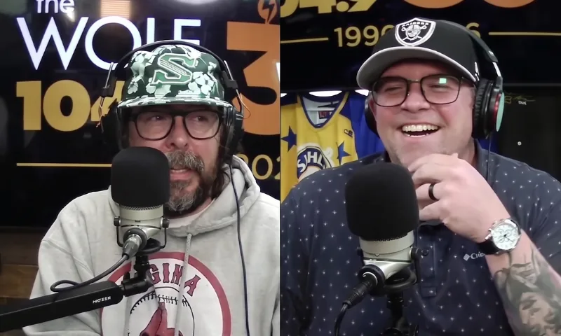Chad and Evan in the 104.9 the WOLF studio