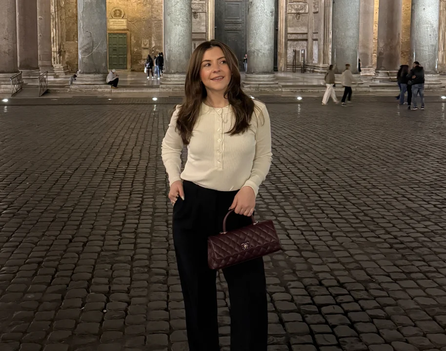 Giulia Guerrieri on a cobbled square at night