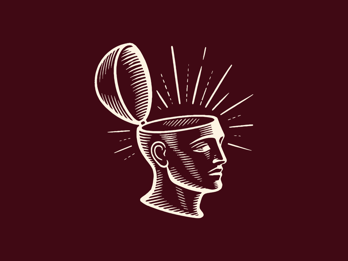 Illustrated open head with rays of ideas for trivia night
