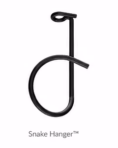Black metal Snake Hanger shaped for hanging items securely.