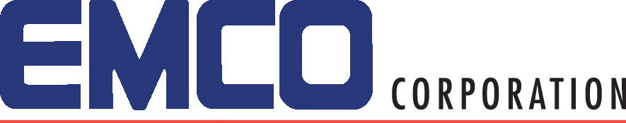 EMCO Corporation logo with EMCO in large blue letters and Corporation in small black letters with a red underline.