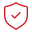 Red shield outline with a check mark inside.