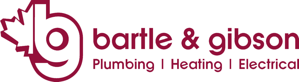 Bartle & Gibson logo with a stylized 'bg' and a maple leaf, followed by Plumbing Heating Electrical text.
