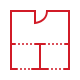 Floor plan layout with four rooms outlined in red on a white background.