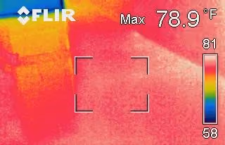 Thermal image showing a max temperature of 78.9°F with colors ranging from blue (cool) to red and yellow (warm).