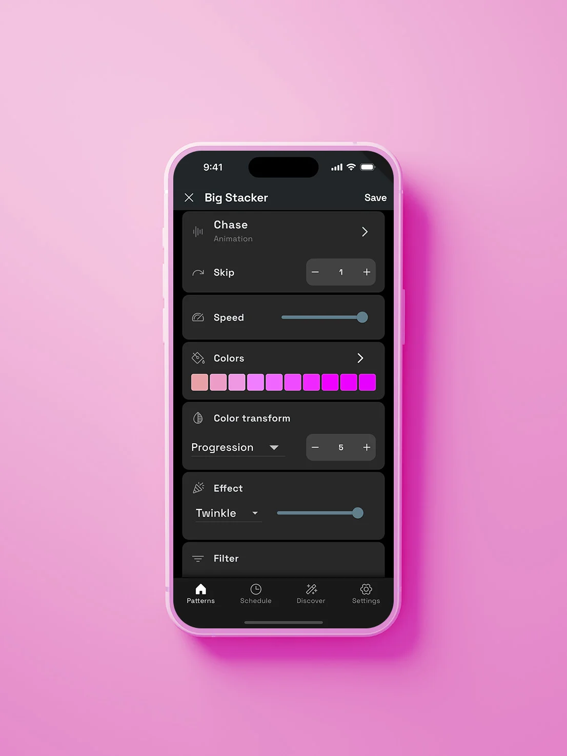 JellyFish app controls for customizing lighting colors and zones.