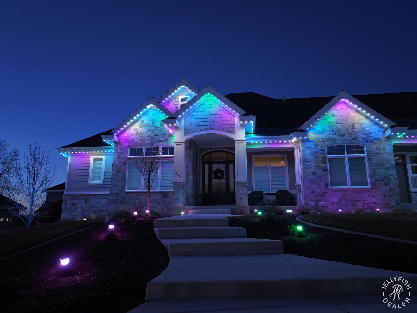 Pastel JellyFish lighting on a home for spring.