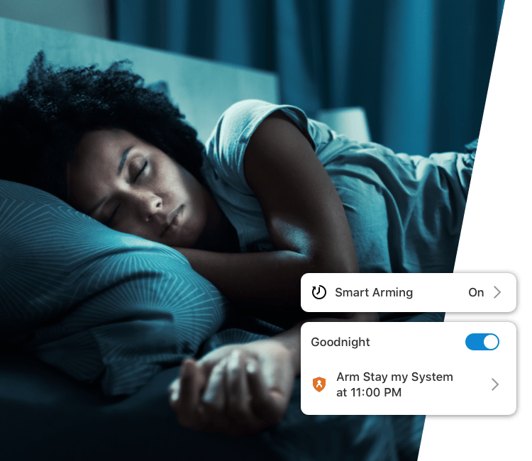 Alarm.com Smart Arming and bedtime routine illustration.