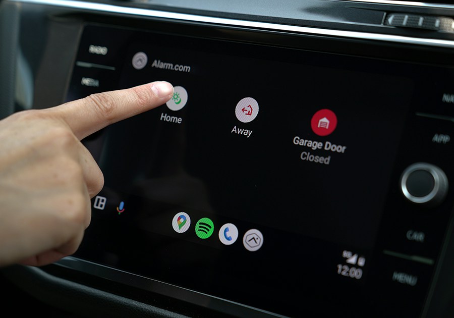 Alarm.com controls displayed through Android Auto.
