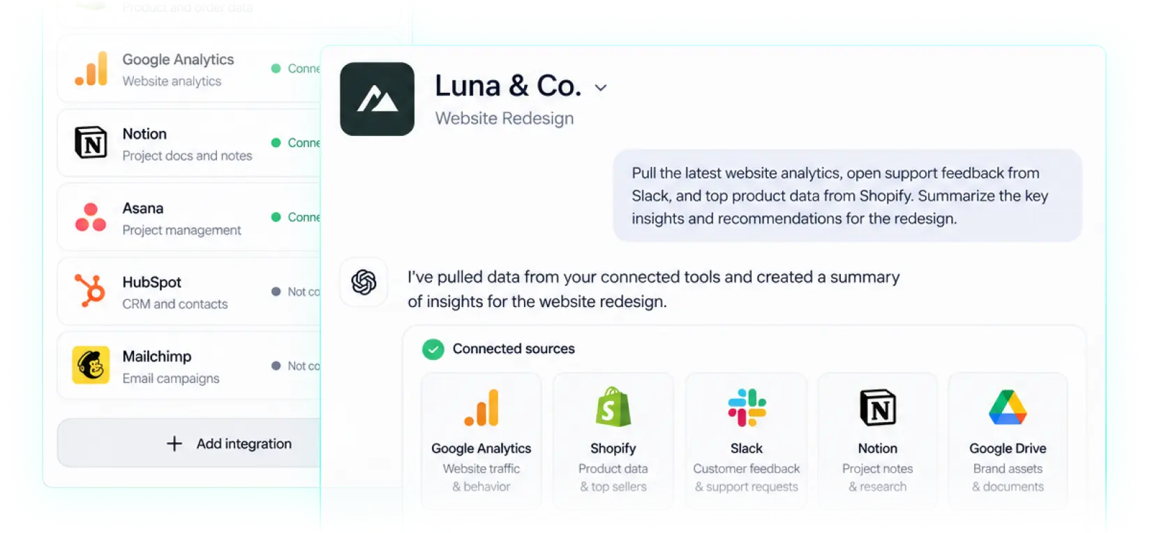 Systems and integrations interface example