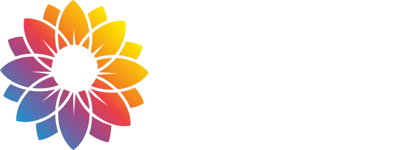 Colorful gradient flower-like logo next to the text 'bloom hospice' in white font.