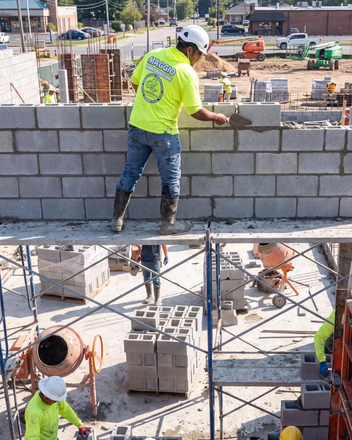 Joe Maggio Construction masonry work on a large-scale commercial construction project in New Jersey.