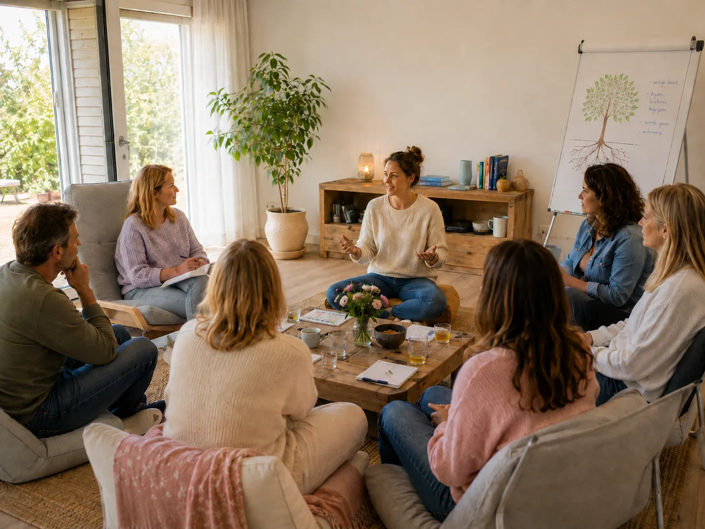 A trainer with children in a mindfulness lesson