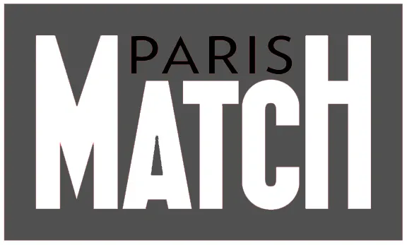 Logo of Paris Match, with the word 'PARIS' in black capital letters above the bold white word 'MATCH' on a dark gray background.