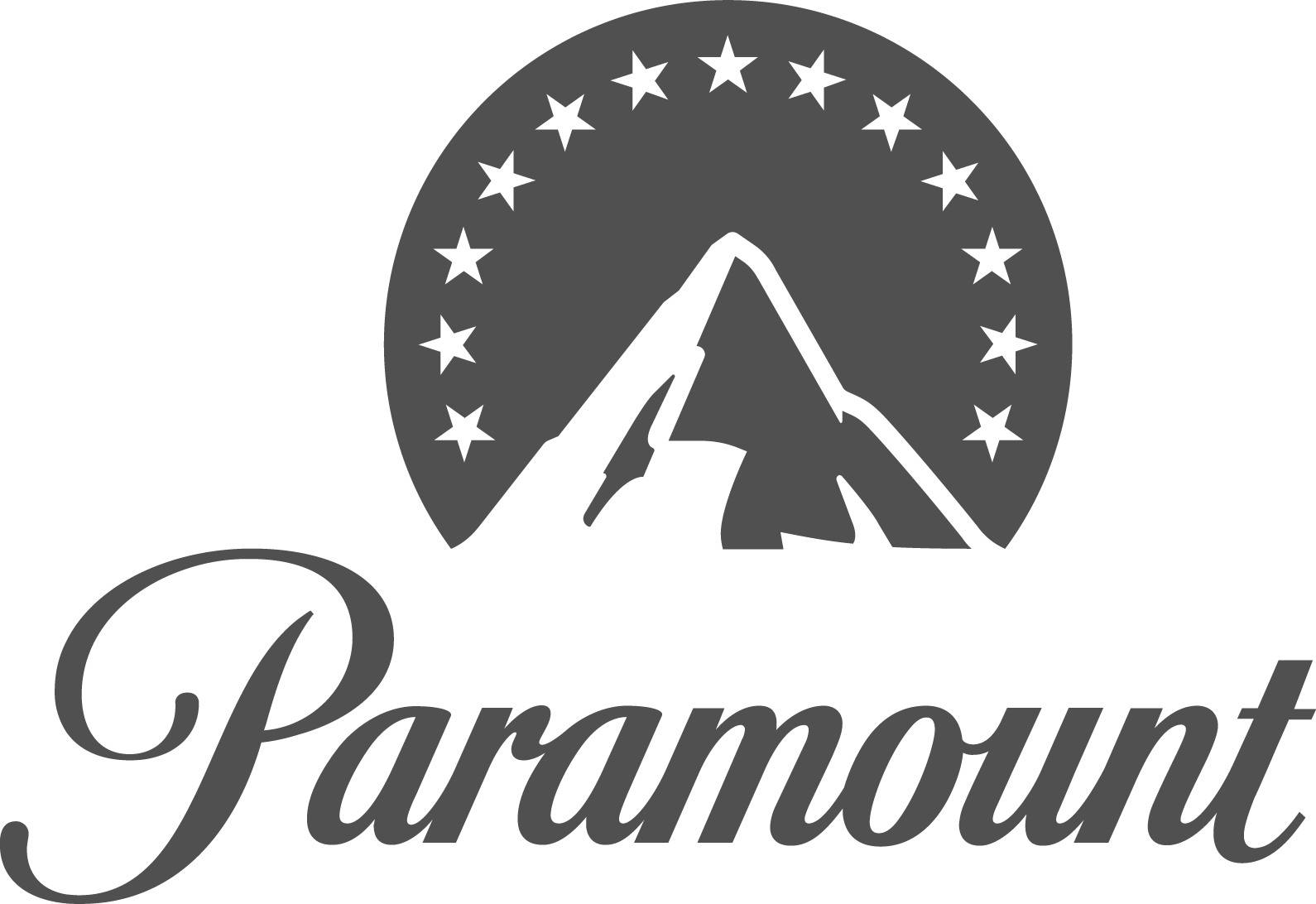 Paramount logo featuring a stylized mountain peak encircled by 22 stars with 'Paramount' written below in a cursive font.
