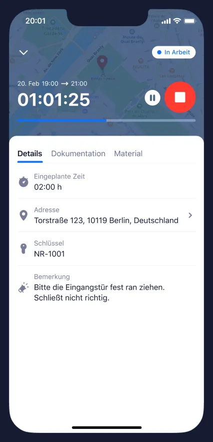Mobile App für die digitale Zeiterfassung von Gebäudereinigern