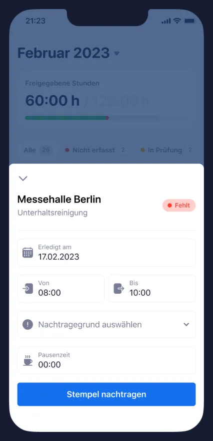 Digitaler Stundenzettel auf dem Smartphone