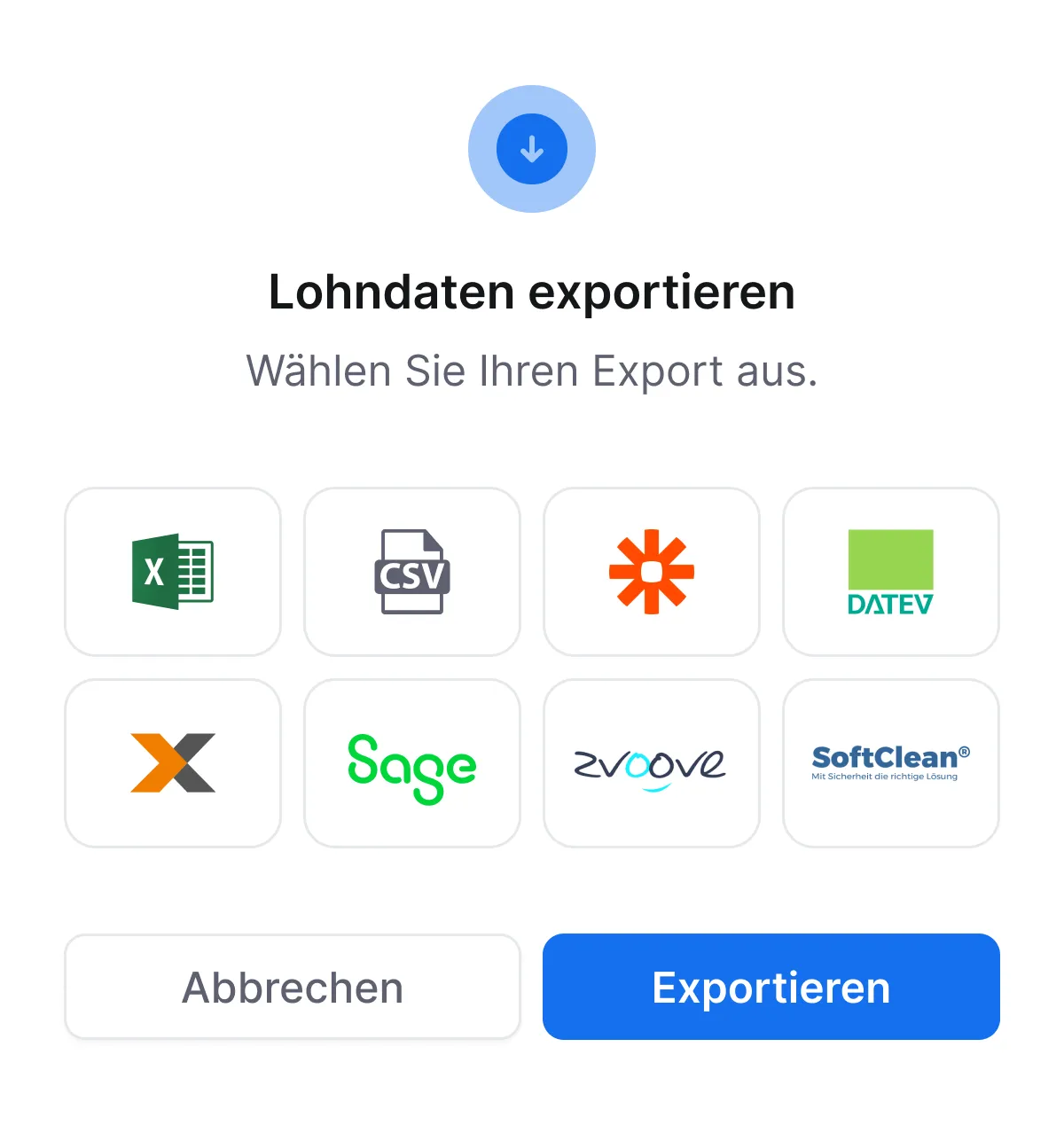 Auswahl des Exportes und der Schnittstellen der Lohnabrechnung