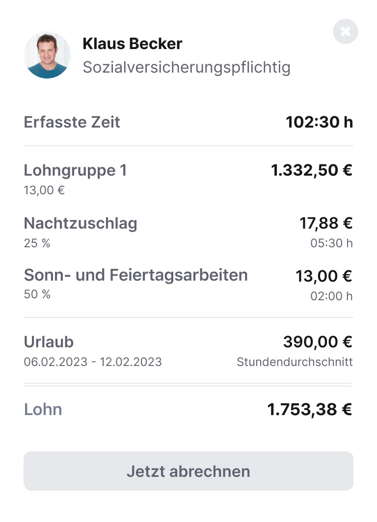 Übersicht der Lohnabrechnung eines Mitarbeiters