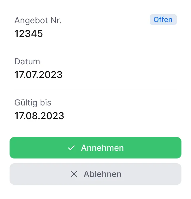 Angebot Online annehmen oder ablehnen.