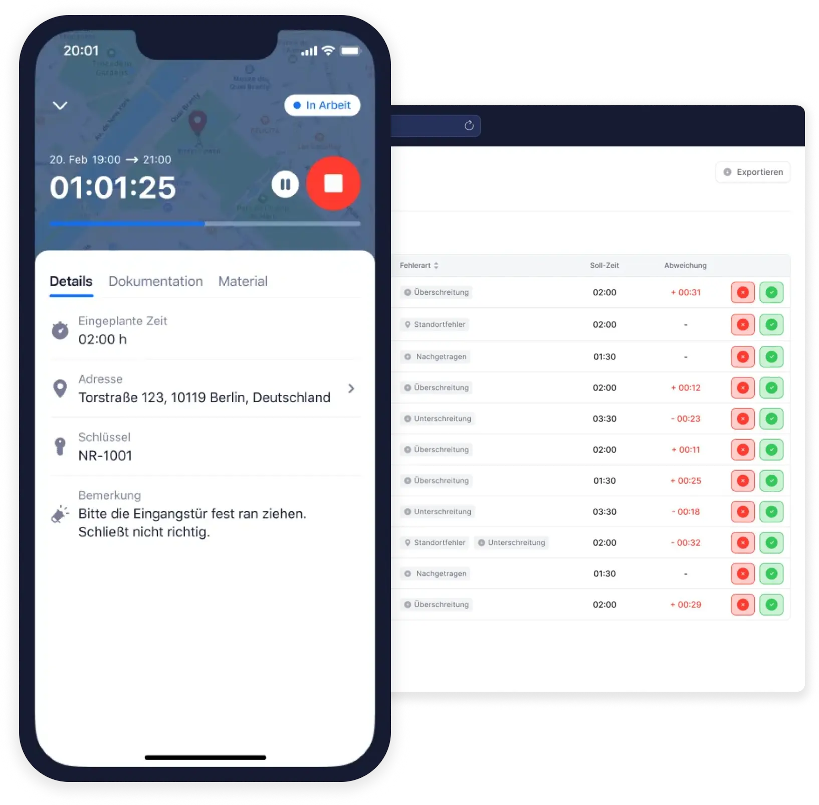 Zeiterfassung per App starten und in der Software überprüfen