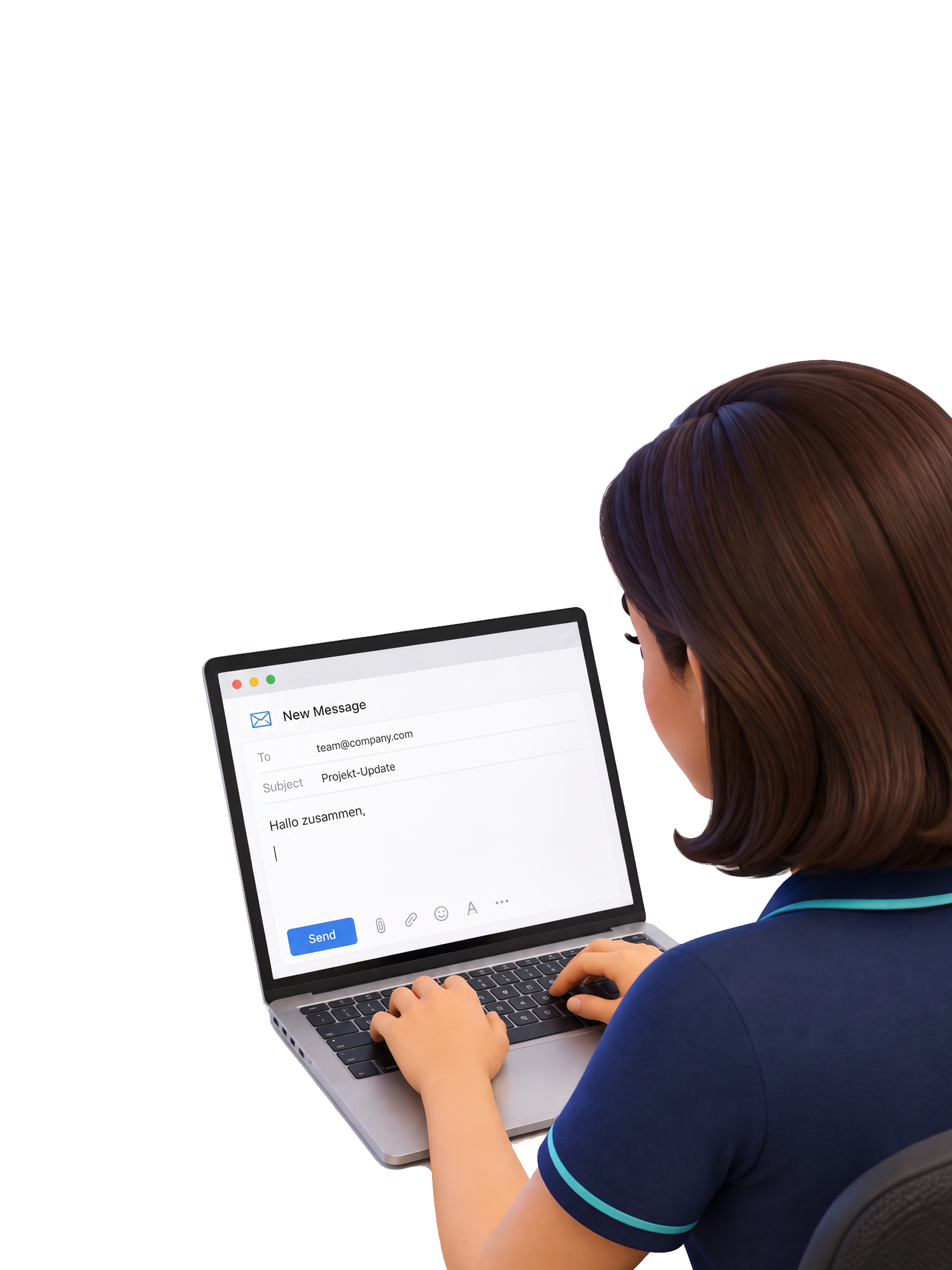 Paula schreibt am Laptop eine E-Mail
