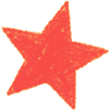Red hand-drawn five-pointed star with uneven edges on a white background.