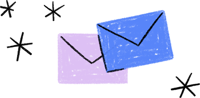 Illustrated envelopes and asterisks