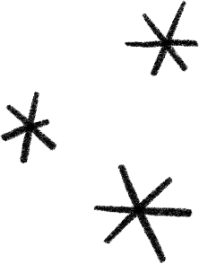 Three black asterisk shapes of varying sizes scattered on a white background.