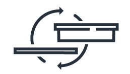 Icon showing two horizontal rectangles stacked and offset with curved arrows between them indicating interchange or adaptability.
