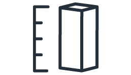 Icon of a vertical rectangular prism next to a vertical ruler with four marks indicating measurement or capacity.