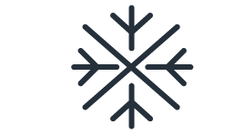 Icon of a symmetrical snowflake with a central line and branching arms representing frost or cold.