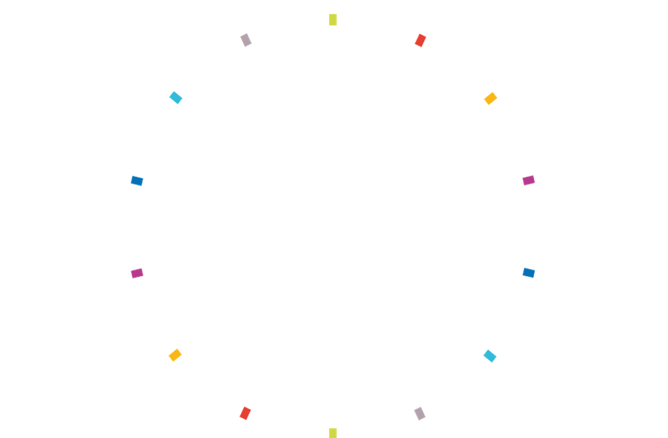 Black circle made of the phrase 'GREAT IDEAS STARTS WITH TRUE INSIGHTS' repeated three times in uppercase, surrounded by small colored rectangles arranged evenly around it.