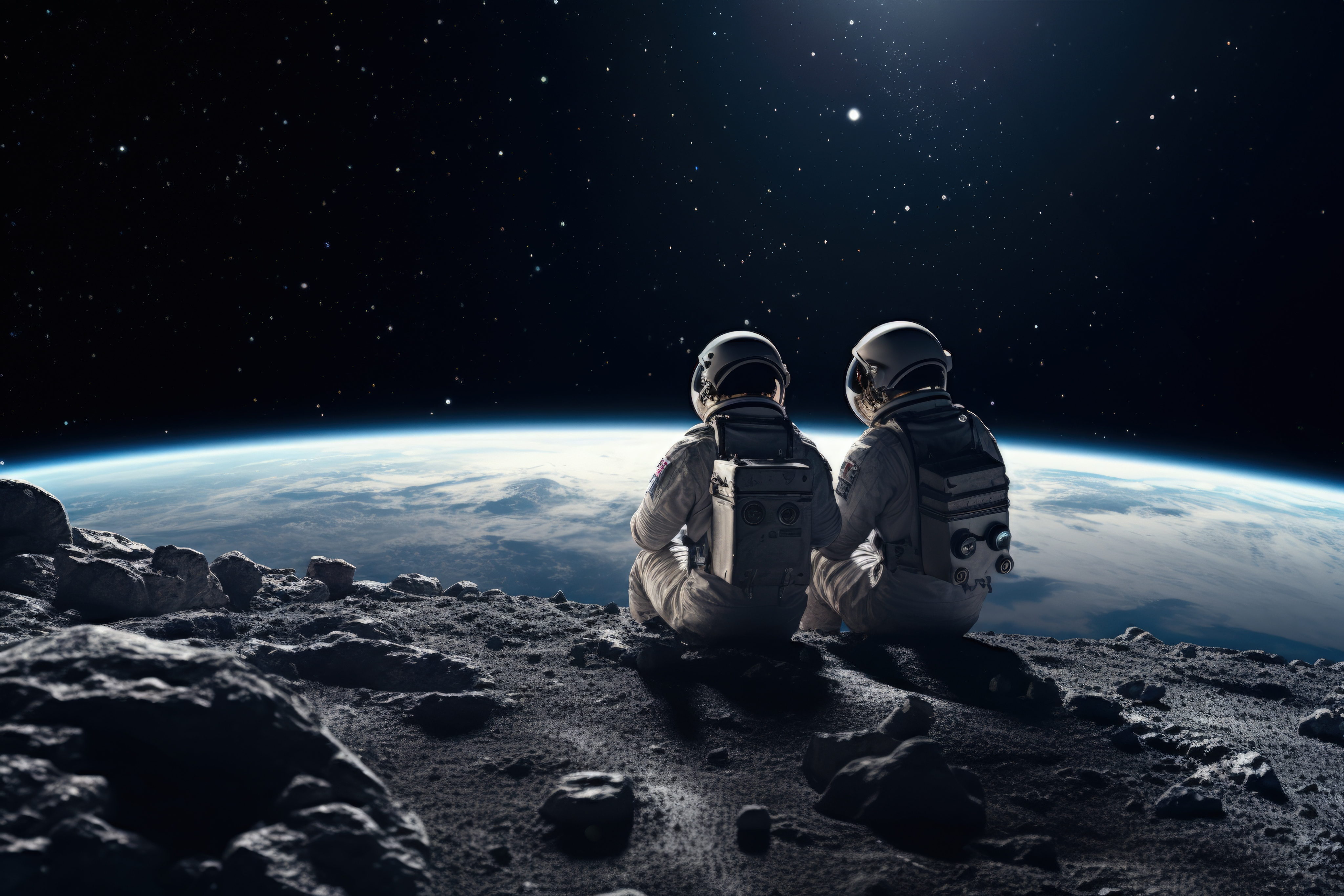 Deux astronautes assis sur Terre