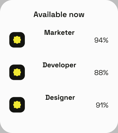 Specialists available now: marketer, developer, designer