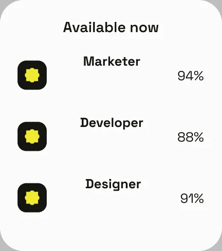 Specialists available now: marketer, developer, designer