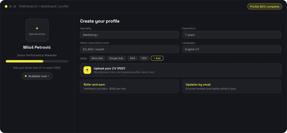 The Friends specialist portal: create your profile