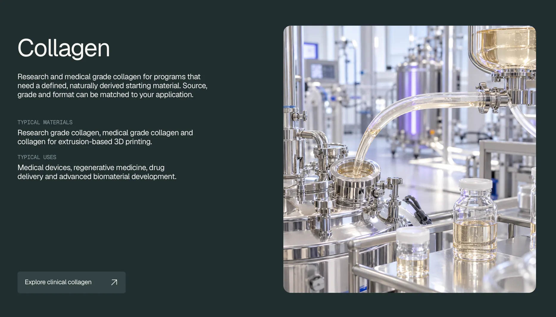 Collagen processing equipment in a laboratory