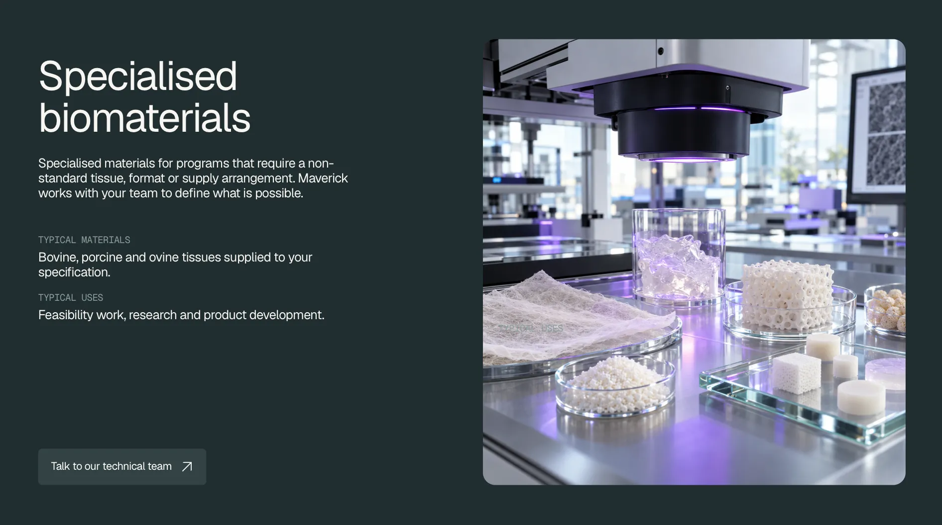 Specialised biomaterial samples in a laboratory