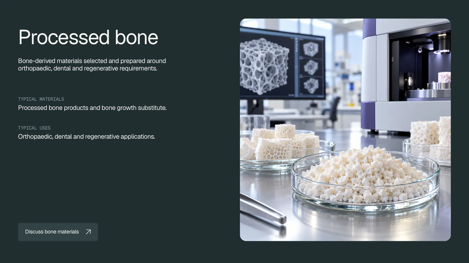 Processed bone biomaterials in a laboratory