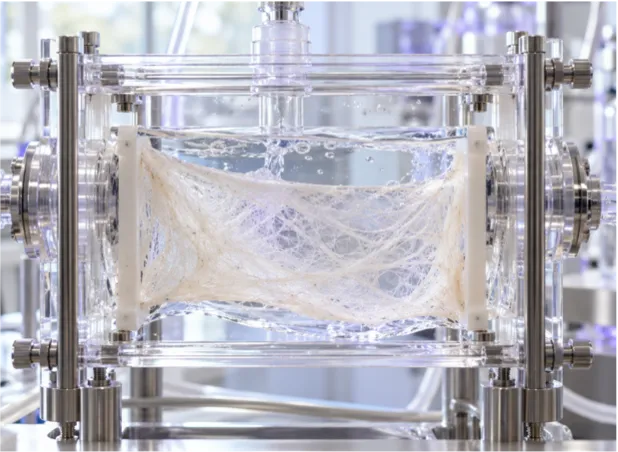 Tissue scaffold undergoing decellularisation