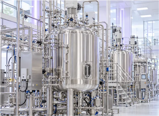 Large-scale biomaterial manufacturing vessels