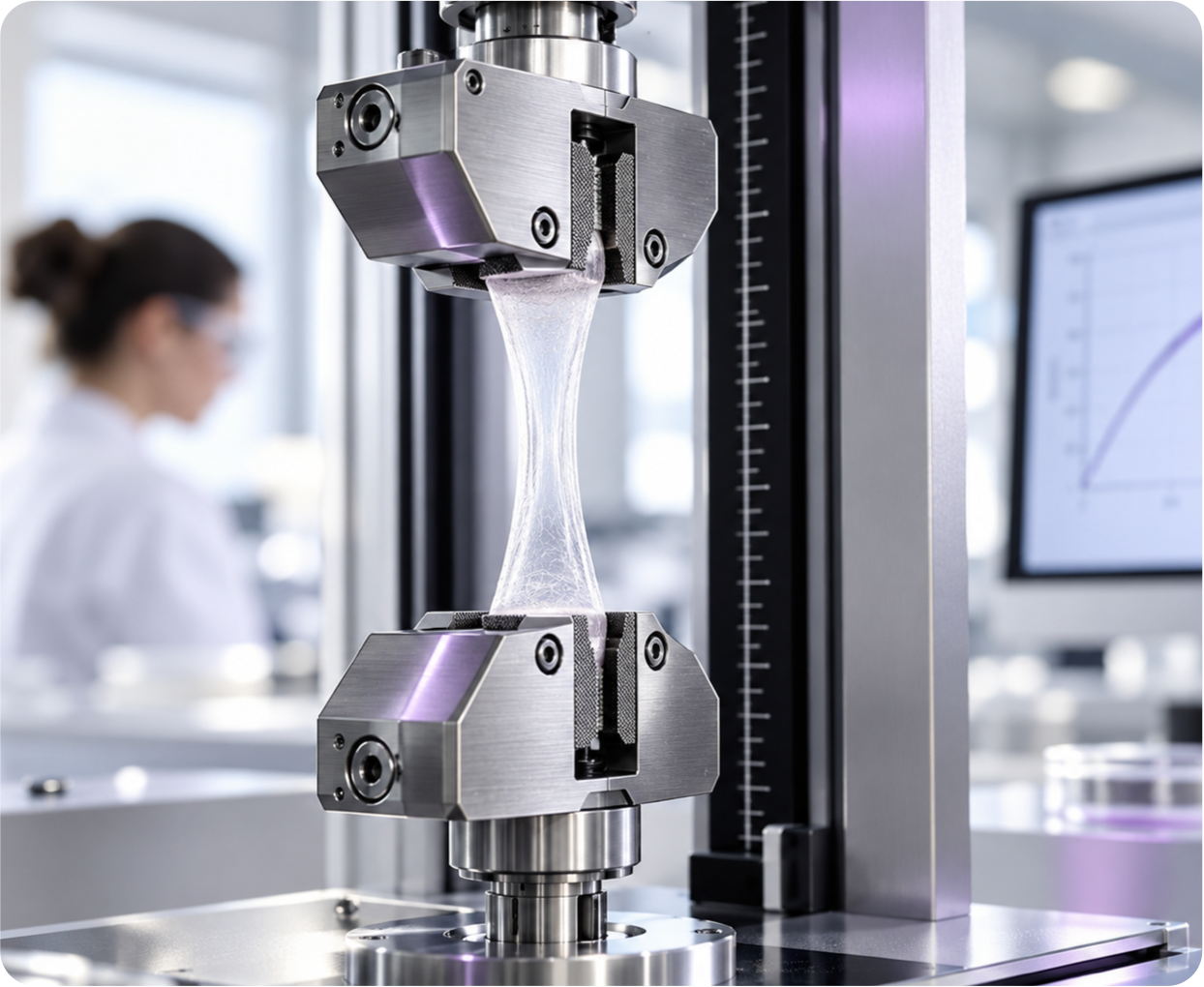 Biomaterial undergoing tensile strength testing