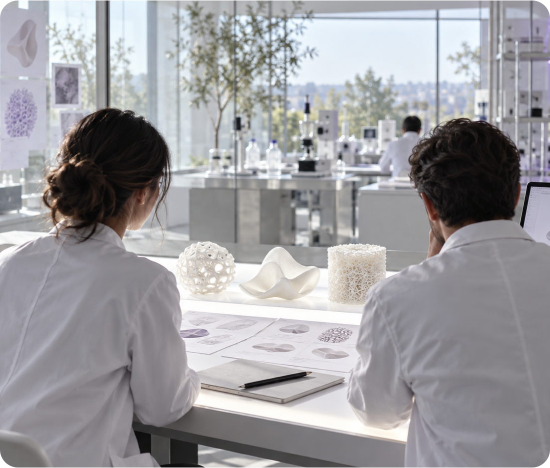 Researchers reviewing biomaterial prototypes for preclinical development
