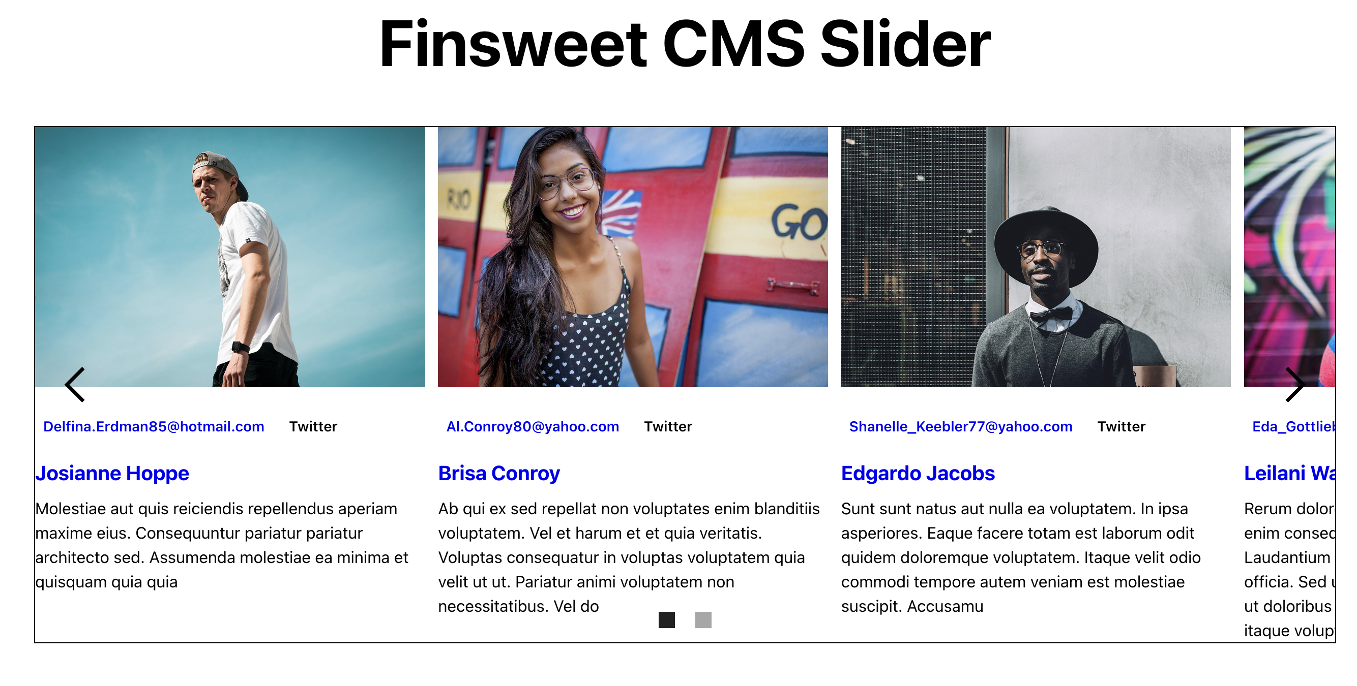 Finsweet CMS Slider in Webflow funktionl