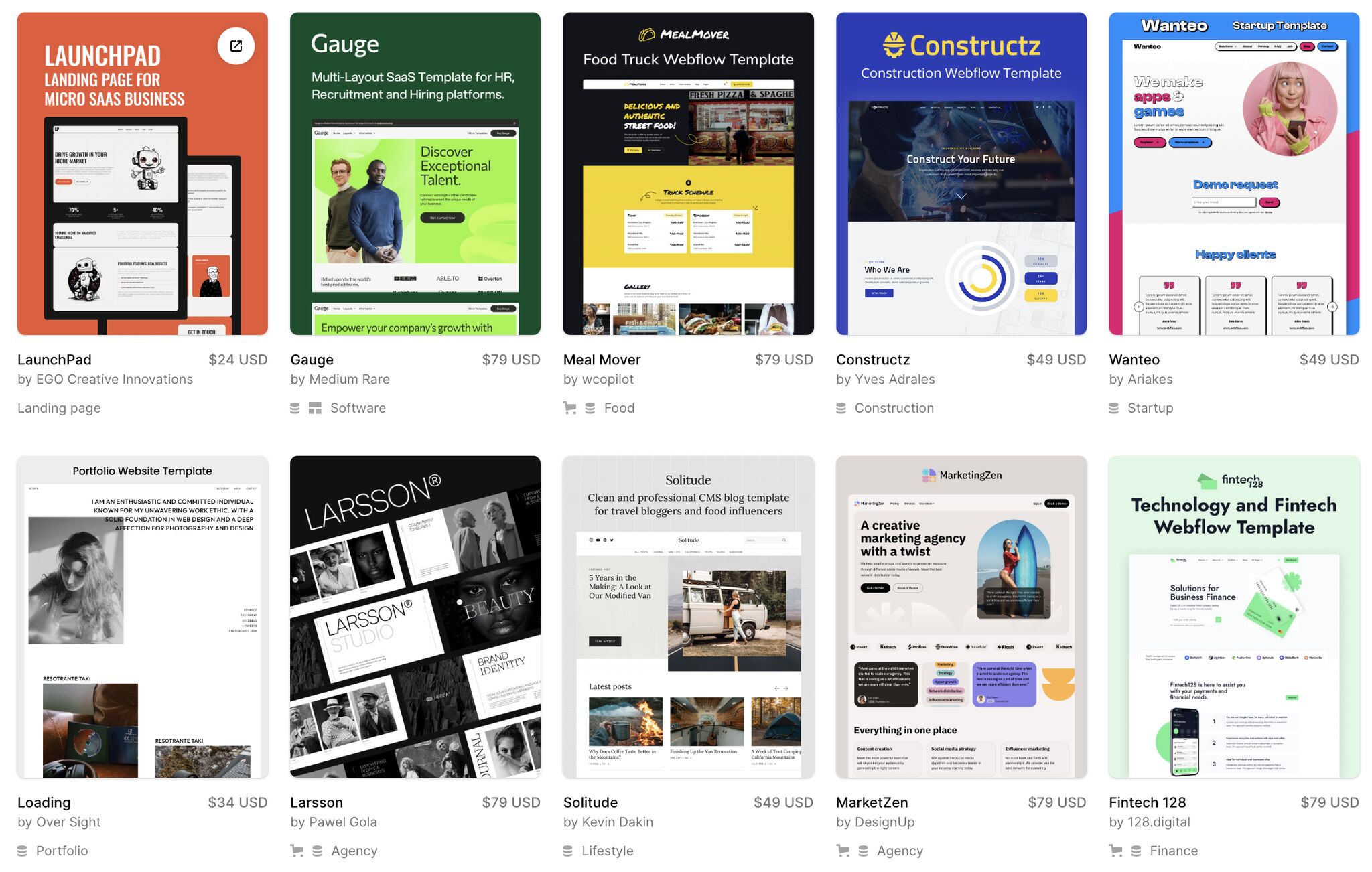 Webflow Template Auswahl