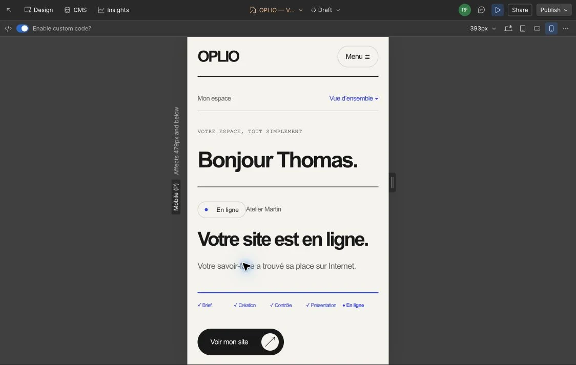 Prototype de tableau de bord avec données de démonstration.