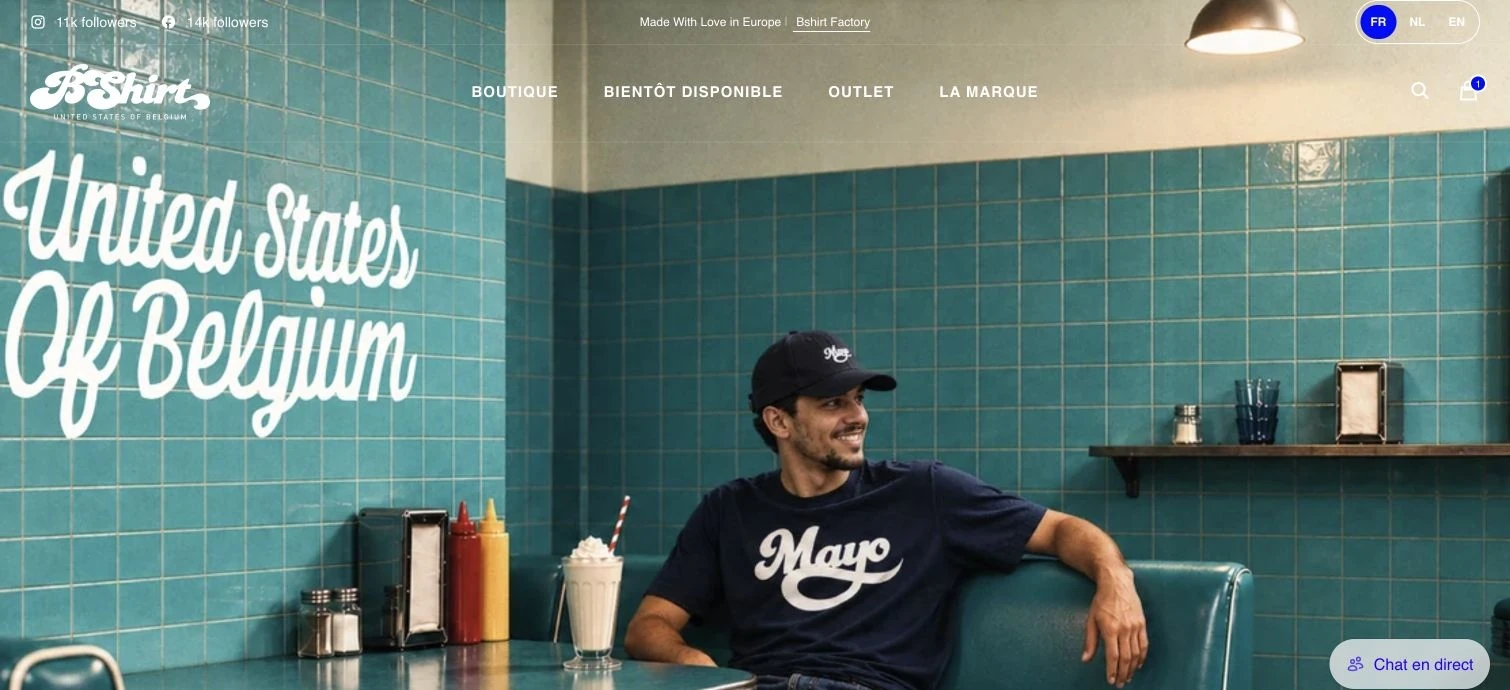 Design e-commerce Bshirt — page d’accueil.
