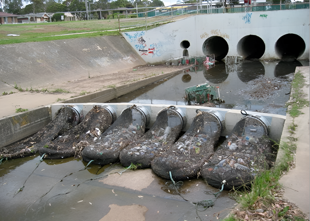 six stormX nets on a weir wall configuration