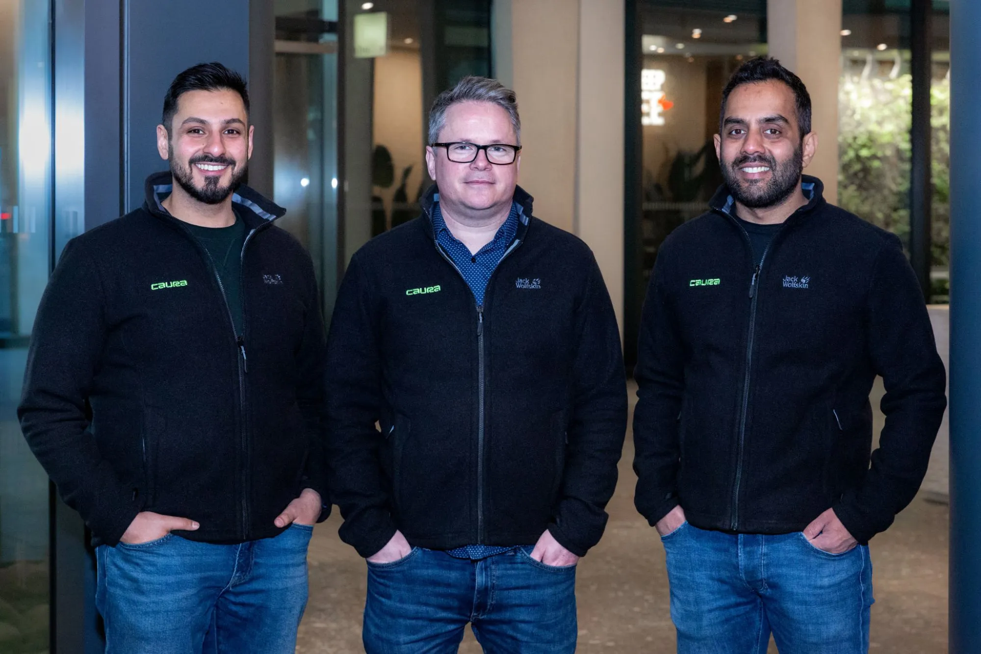 Caura's co-founders Bhavin Kotecha, Shaun Foce and Sai Lakshmi